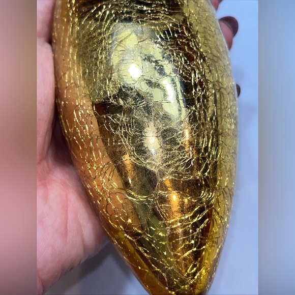 GOLD Bulb Ornament Mercury Glass crackled shiny Long vintage metal loop top Xmas - Picture 7 of 16